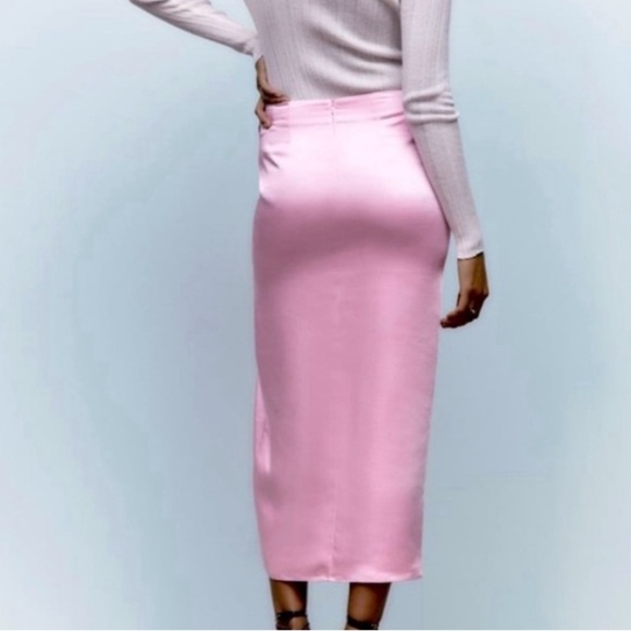 Zara Pink Satin Slip Skirt - Picture 4 of 12